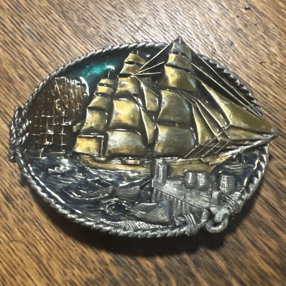 Bergamot Brass Works 1983 Rudyard Kipling Clipper Ship Schooner Belt Buckle V-41